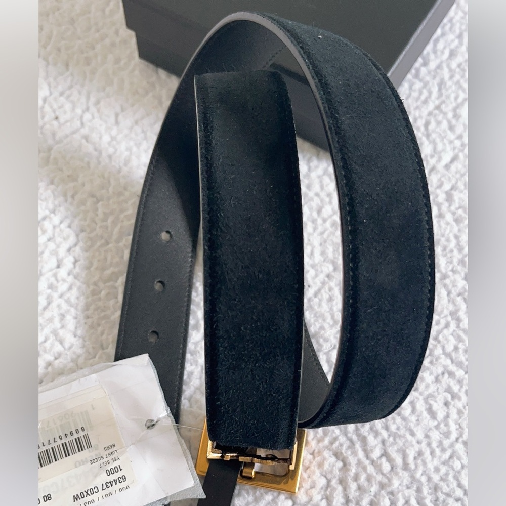 Saint Laurent  YSL Cassandre Belt With Square Buckle  In Suede - Picture 11 of 16